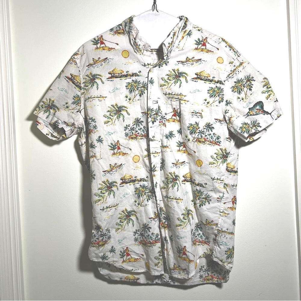 Beachy J-Crew printed button down. Size L, but fits slim M!